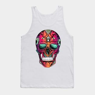 Blue Red Blend Los Muertos Skull Tank Top